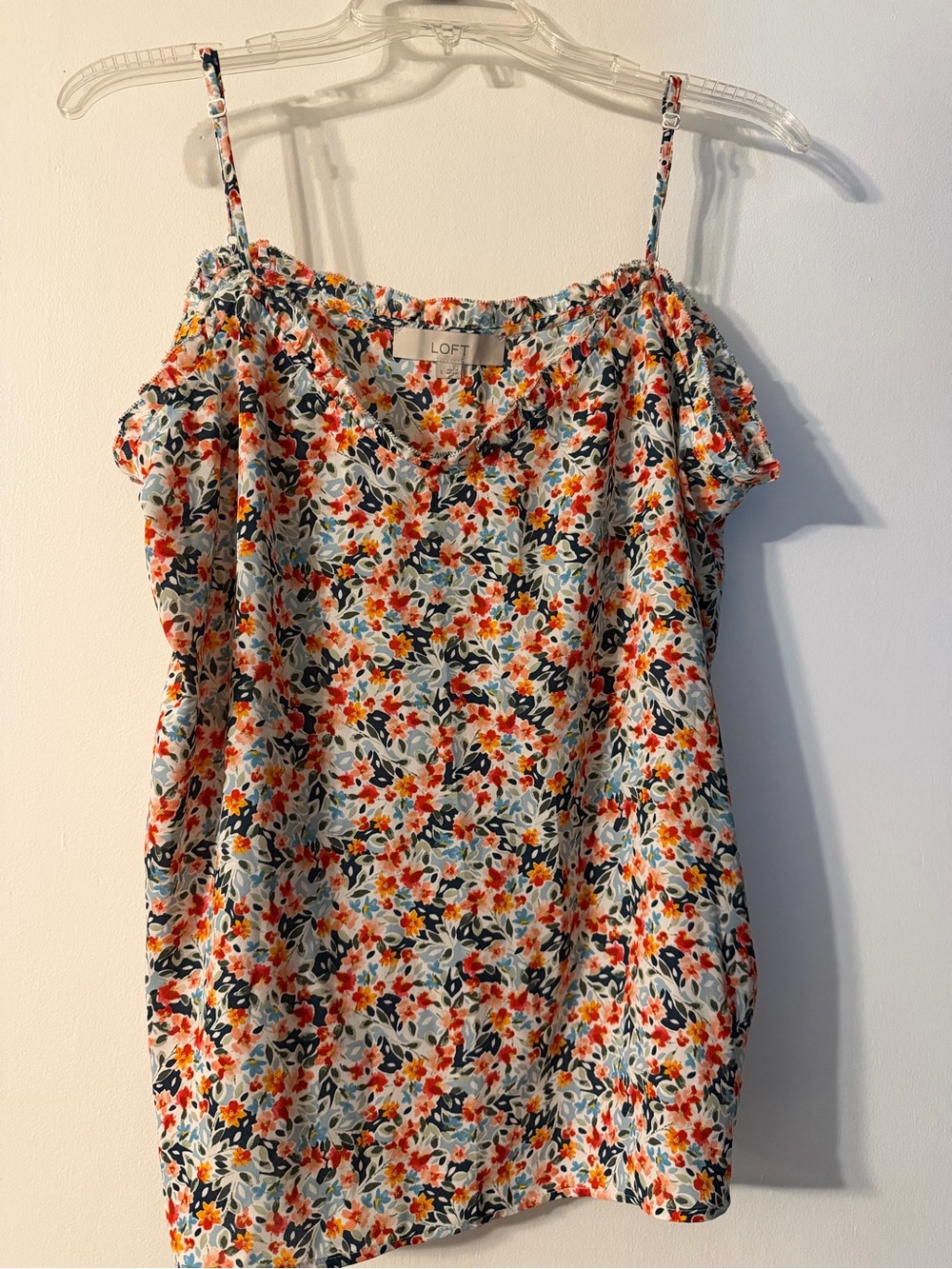 LOFT Floral Spaghetti Strap Off-Shoulder Camisole - Orange, Navy, Light Blue